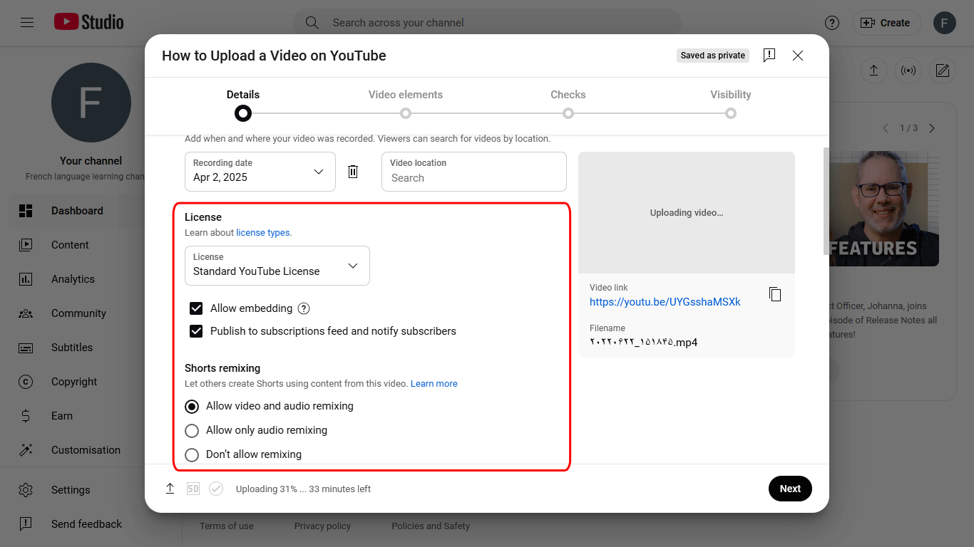 How to upload a video on YouTube from pc